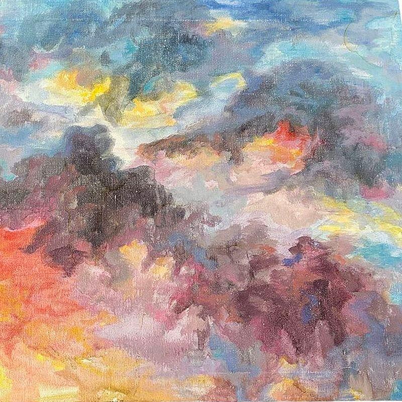 Impressionist Sunset in the Sky Oil on Canvas Cloudscape Painting - 5