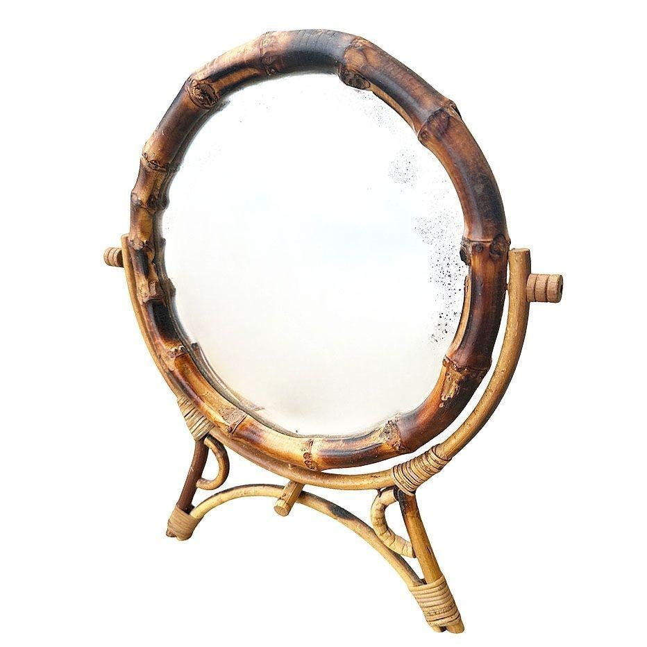 Aesthetic Movement English Round Tiger Bamboo Table Vanity Mirror - 16