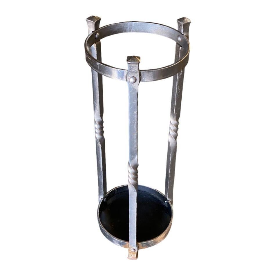 High Style Chromed Iron Art Deco Umbrella and Cane Holder Stand - 2