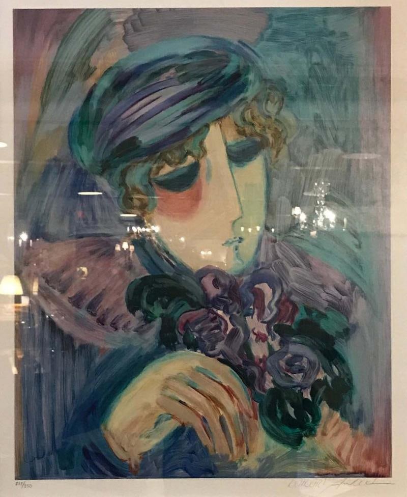 Finely Framed and Matted Lithograph by Barbara Wood Woman with Hat and Flowers: Title: Finely Framed and Matted Lithograph by Barbara Wood Woman with Hat and Flowers Description: Documentation: Signed Period: 1950-1979 Condition: Wear consistent with age and use. Creation Date: 1