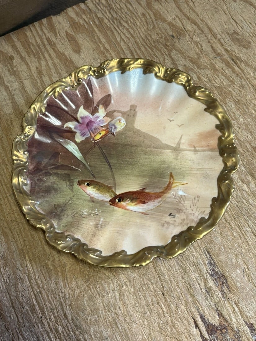11 Pc Limoges Artist Signed Fish Set - 13