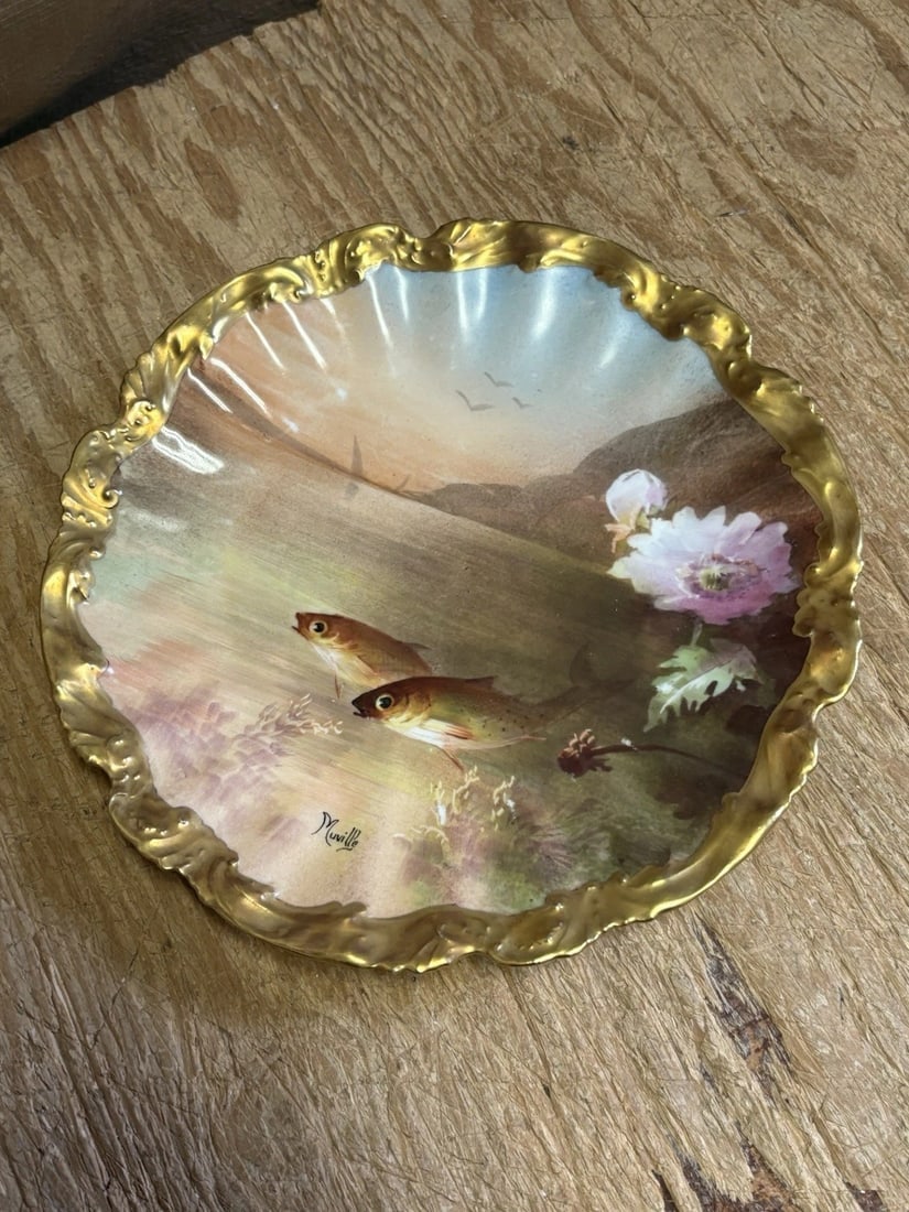 11 Pc Limoges Artist Signed Fish Set - 14