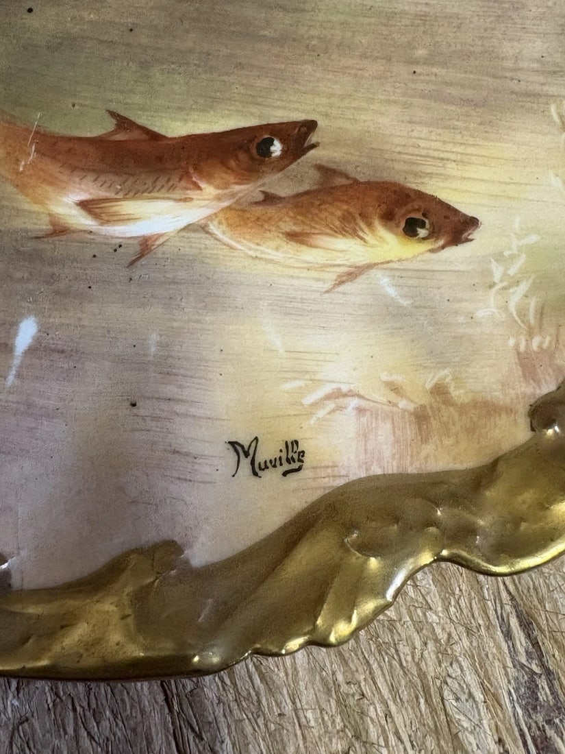 11 Pc Limoges Artist Signed Fish Set - 17