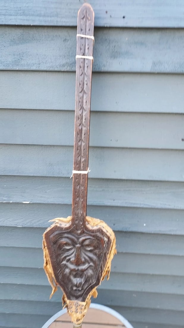 Antique Wood Carved Folk Art Black Forest Bellows ghoul Face 1890 - 4