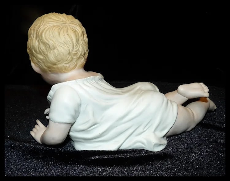 Andrea Bisque Piano Baby Girl with Pink Bow Figurine - 5