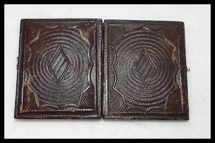 Tintype Photo with Gold Gilt Metal and Hand Tooled Leather & Wood-Velvet Case - 3