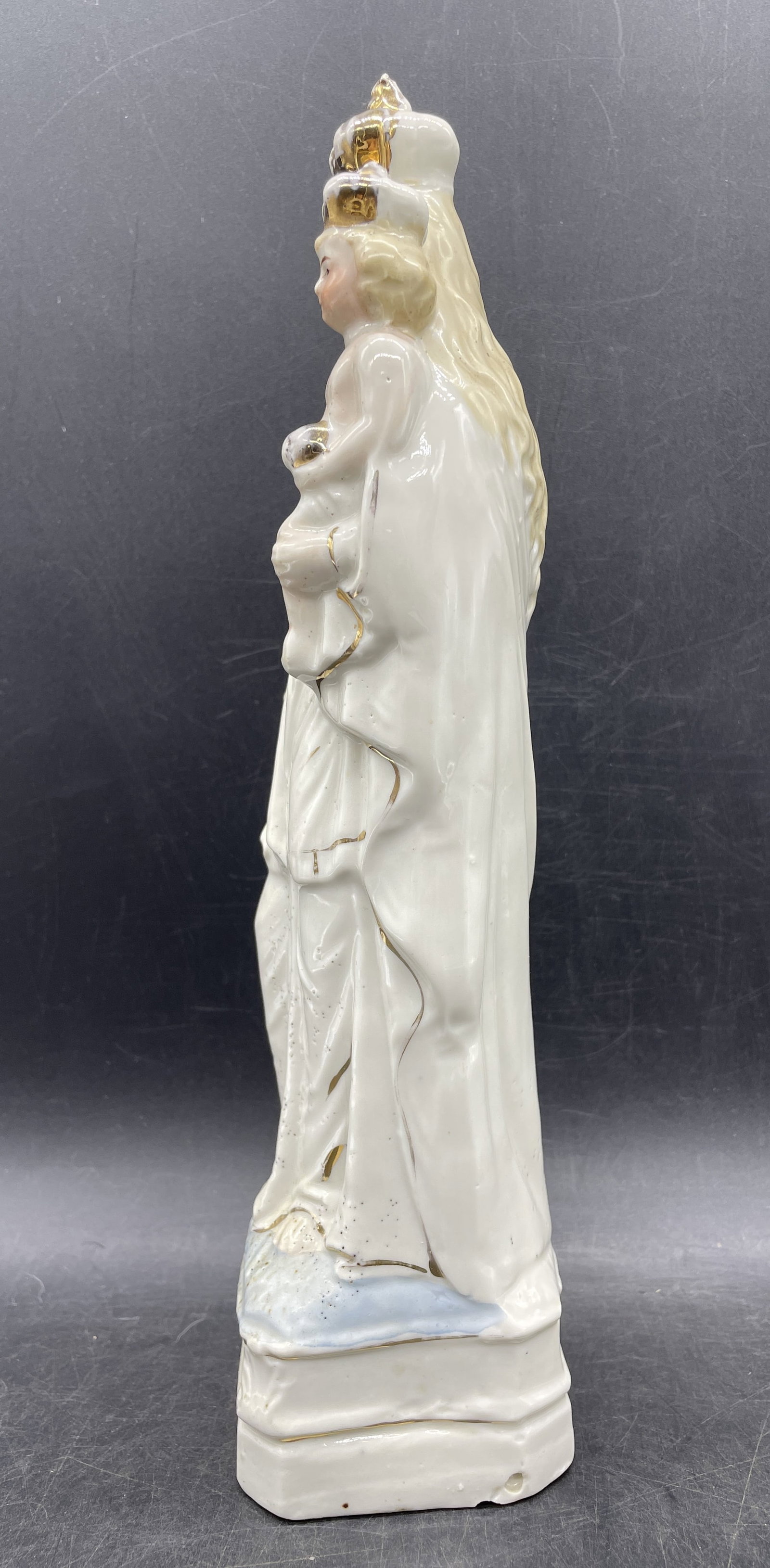 ANTIQUE BRUSSELS PORCELAIN MADONNA & CHILD CROWNS STATUE FIGURINE RELIGIOUS MARKED 269 - 4
