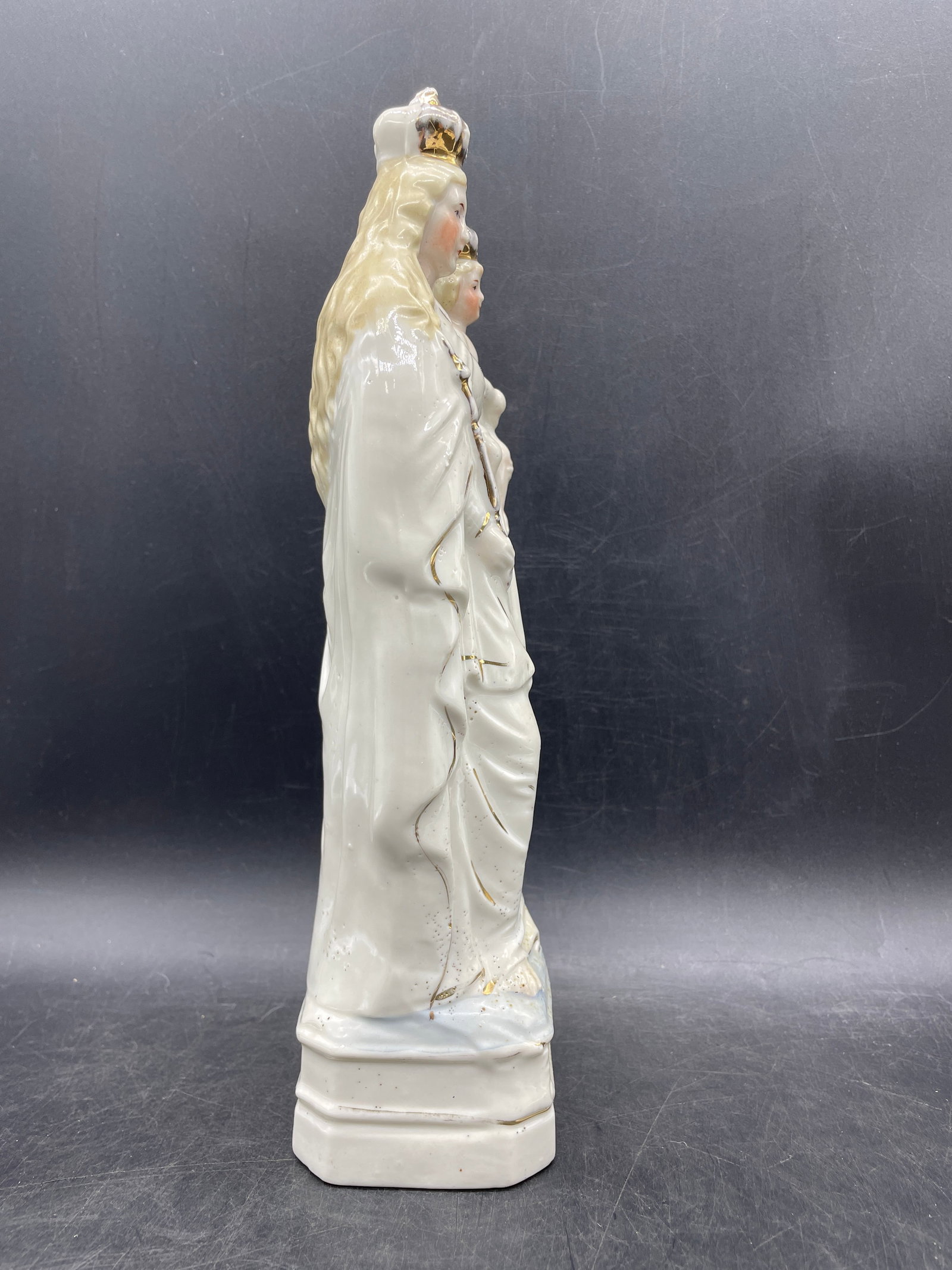 ANTIQUE BRUSSELS PORCELAIN MADONNA & CHILD CROWNS STATUE FIGURINE RELIGIOUS MARKED 269 - 6