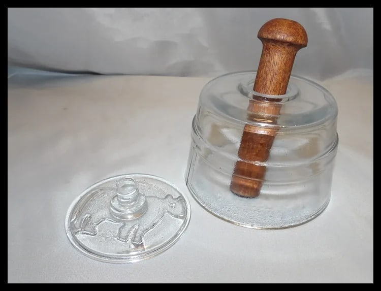 Antique Farm House Décor Glass Butter Mold with Cow Impression - 10
