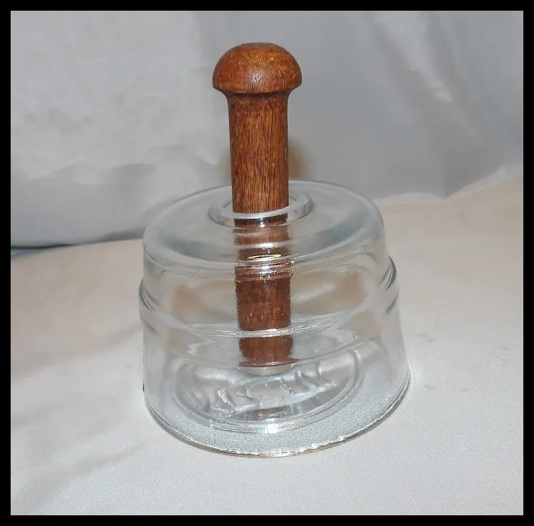 Antique Farm House Décor Glass Butter Mold with Cow Impression - 2