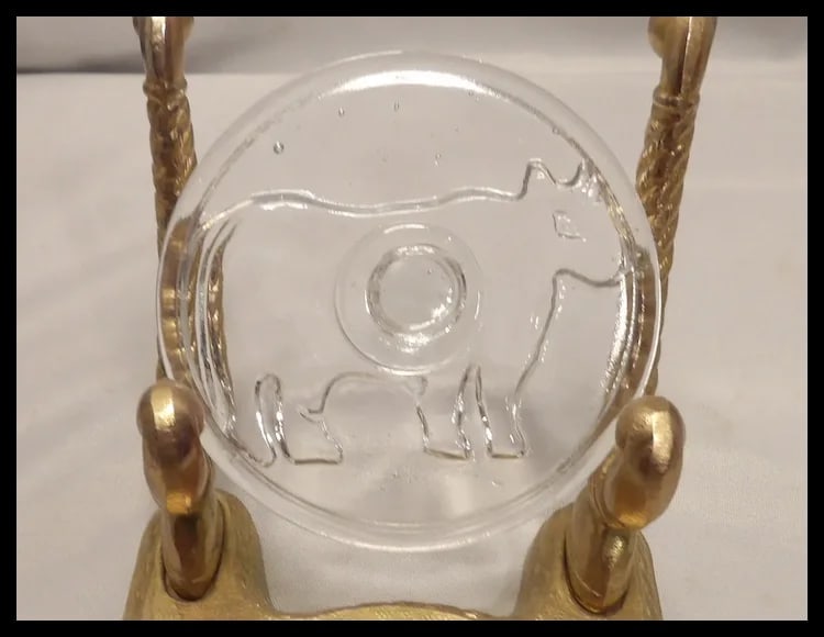 Antique Farm House Décor Glass Butter Mold with Cow Impression - 7