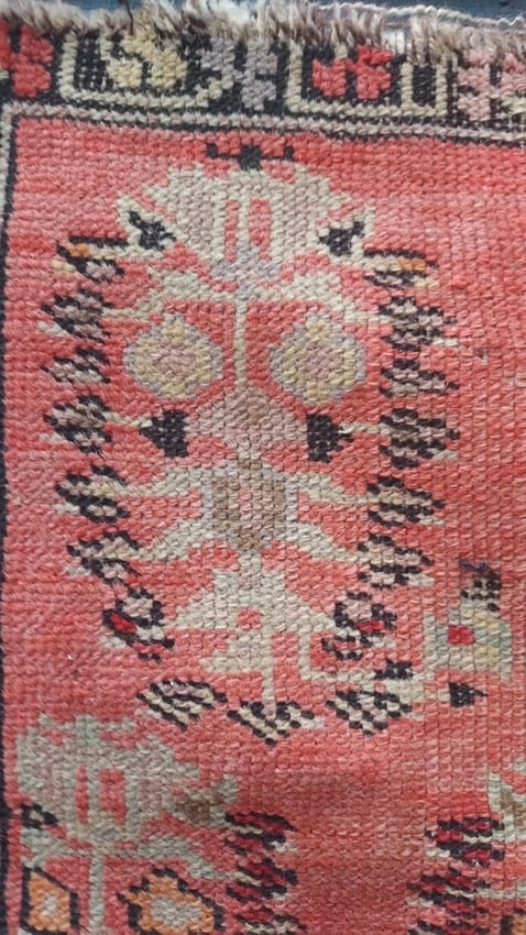 Antique Rug Carpet Old Hand Woven Turkish Turkey portion of runner - 2