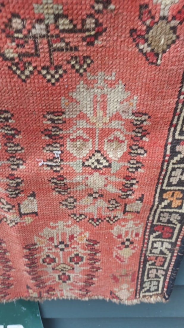 Antique Rug Carpet Old Hand Woven Turkish Turkey portion of runner - 3