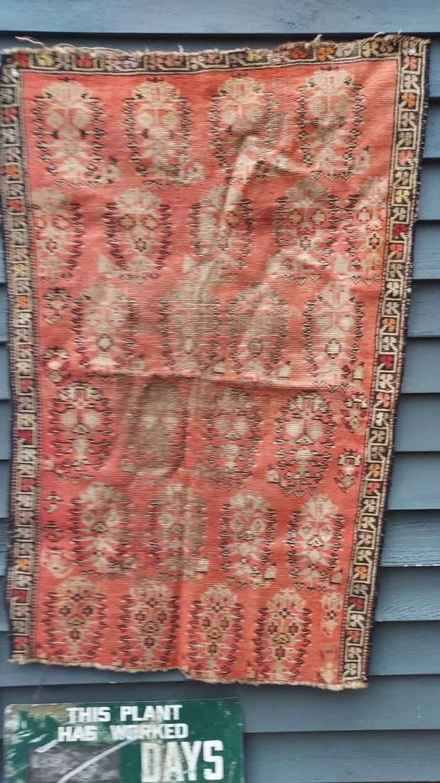 Antique Rug Carpet Old Hand Woven Turkish Turkey portion of runner - 4