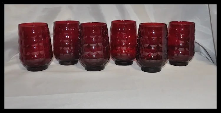 Anchor Hocking Royal Ruby Bubble Glass 12 oz. Flat Tea Glasses - 2