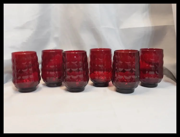 Anchor Hocking Royal Ruby Bubble Glass 12 oz. Flat Tea Glasses - 6