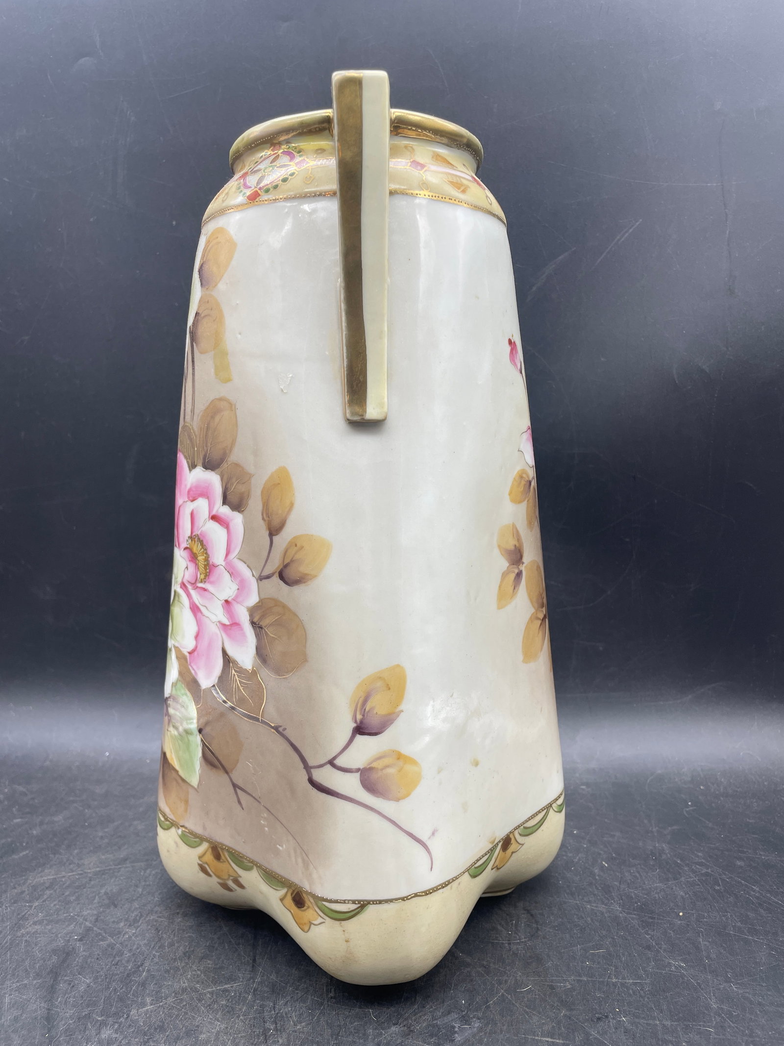 Antique Double Handle Vase Hand Painted 12" tall - 3