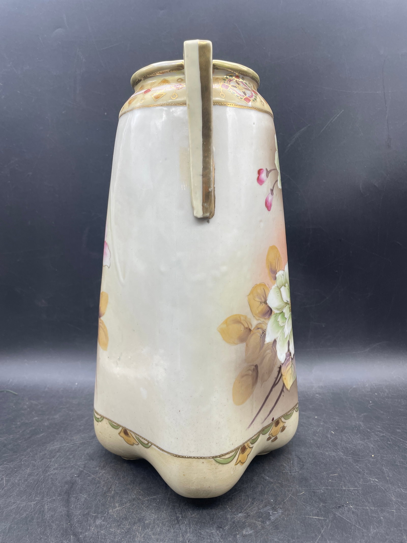 Antique Double Handle Vase Hand Painted 12" tall - 5