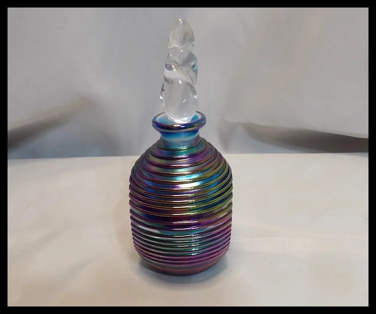 Vintage 1960s Iridescent Murano Sommerso Glass Perfume Bottle with Stopper - 3