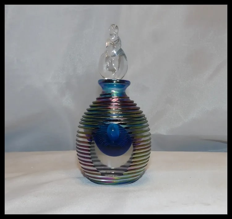 Vintage 1960s Iridescent Murano Sommerso Glass Perfume Bottle with Stopper - 9