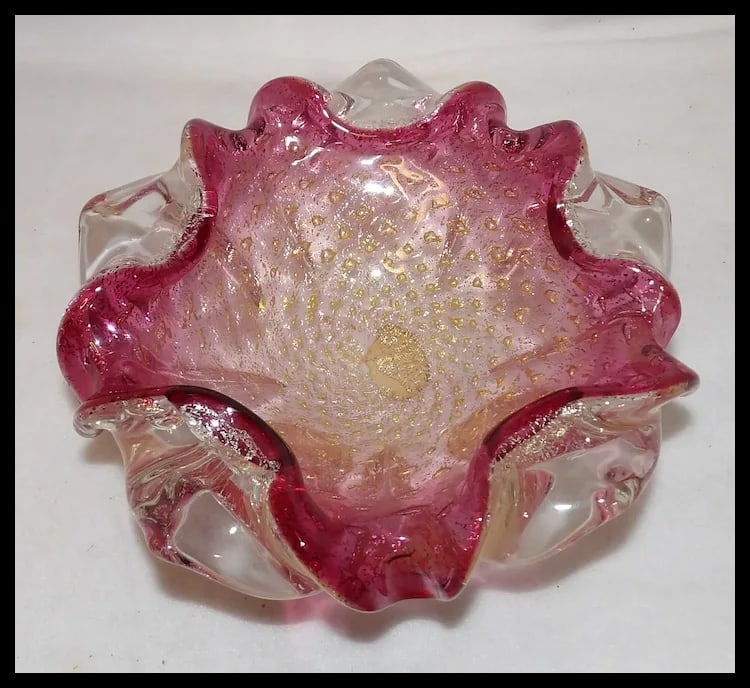 Vintage Murano Avventurina Glass with Cranberry Interior - 2