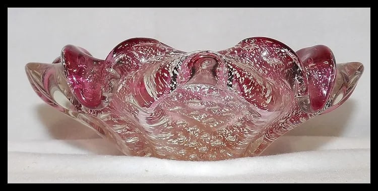 Vintage Murano Avventurina Glass with Cranberry Interior - 3