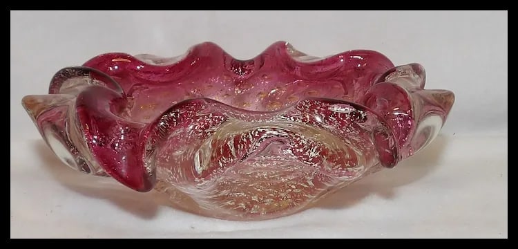 Vintage Murano Avventurina Glass with Cranberry Interior - 4