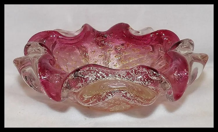 Vintage Murano Avventurina Glass with Cranberry Interior - 5