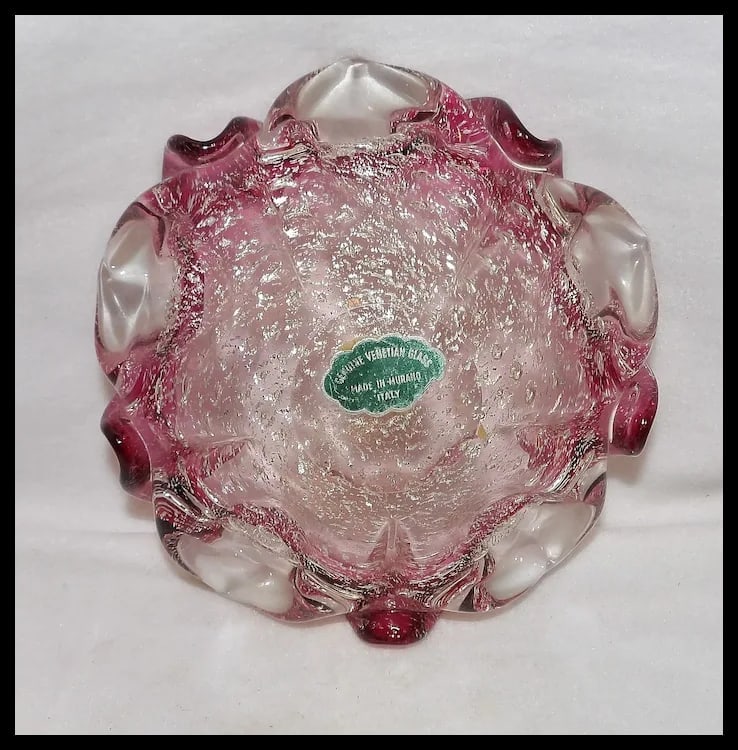 Vintage Murano Avventurina Glass with Cranberry Interior - 6