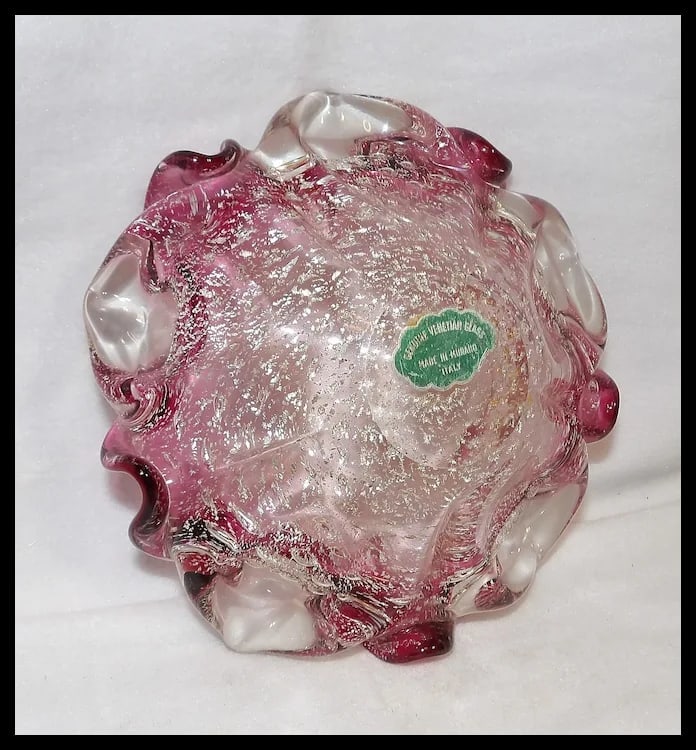 Vintage Murano Avventurina Glass with Cranberry Interior - 7