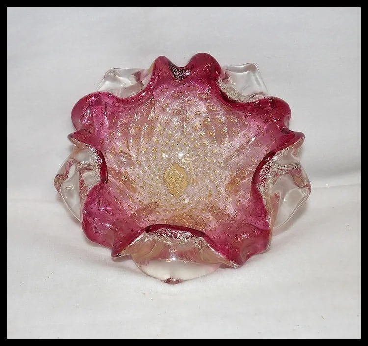 Vintage Murano Avventurina Glass with Cranberry Interior - 8