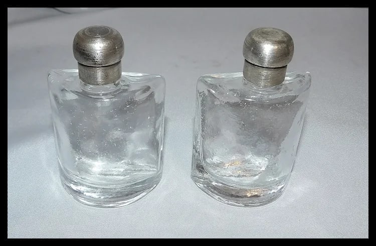 Antique French Double Perfume Bottles with Pewter Stand - 4