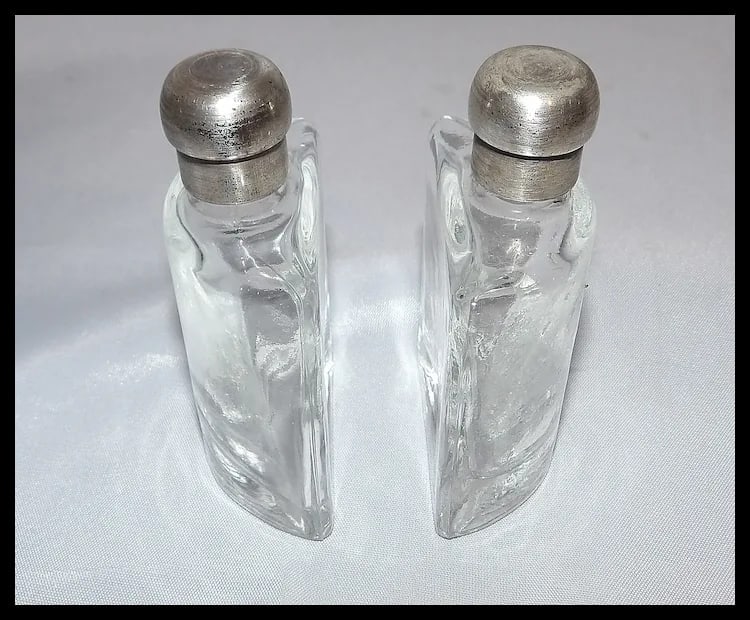 Antique French Double Perfume Bottles with Pewter Stand - 5