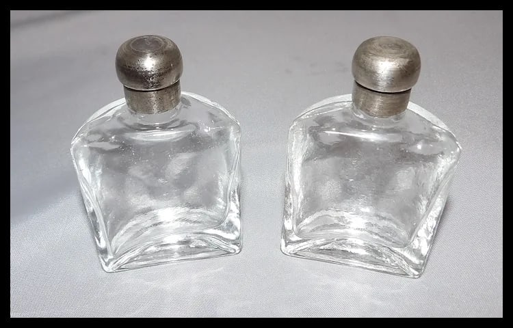 Antique French Double Perfume Bottles with Pewter Stand - 6