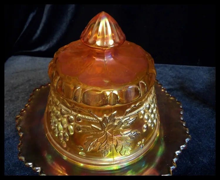 Antique Northwood Grape and Cable Butter Dish - 6