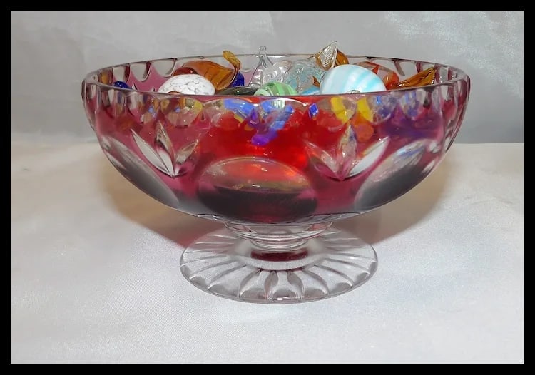 Bleikristall Cranberry Candy Bowl with Murano Glass Candies - 4