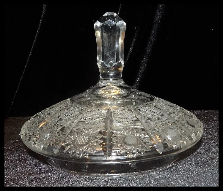 RARE Bohemian Queen Lace Hand Cut Crystal Lidded Candy Dish - 11