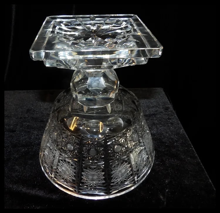 RARE Bohemian Queen Lace Hand Cut Crystal Lidded Candy Dish - 12