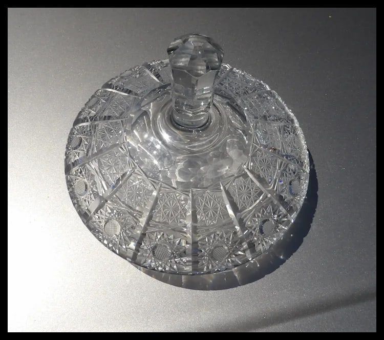 RARE Bohemian Queen Lace Hand Cut Crystal Lidded Candy Dish - 14