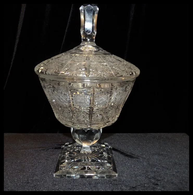RARE Bohemian Queen Lace Hand Cut Crystal Lidded Candy Dish - 2