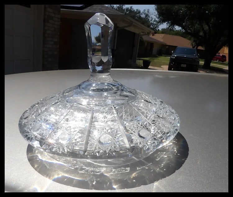 RARE Bohemian Queen Lace Hand Cut Crystal Lidded Candy Dish - 3