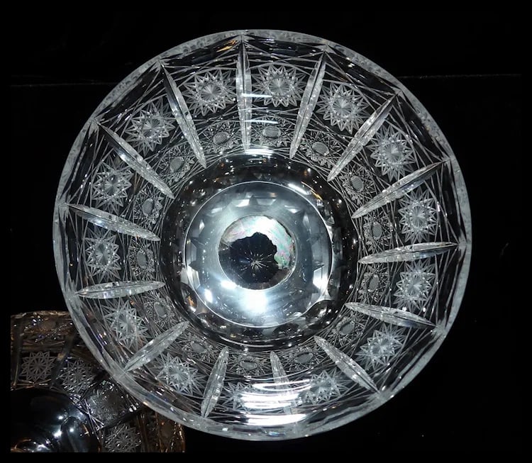 RARE Bohemian Queen Lace Hand Cut Crystal Lidded Candy Dish - 9