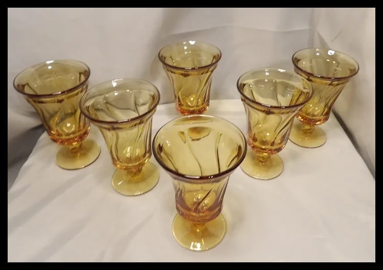 Set of Six Fostoria Jamestown Amber Ice Tea Glasses - 8