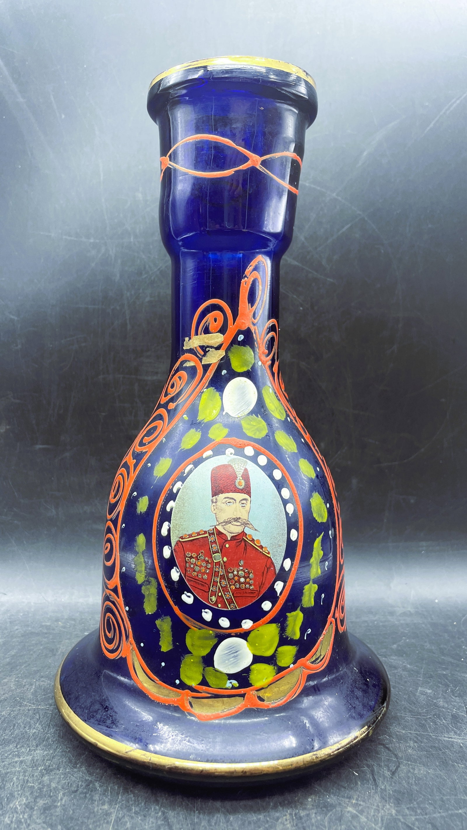 Persian Qajar Cobalt Blue Pipe Hookah Nargileh Shisha Base Glass Vase Naser Shah - 4