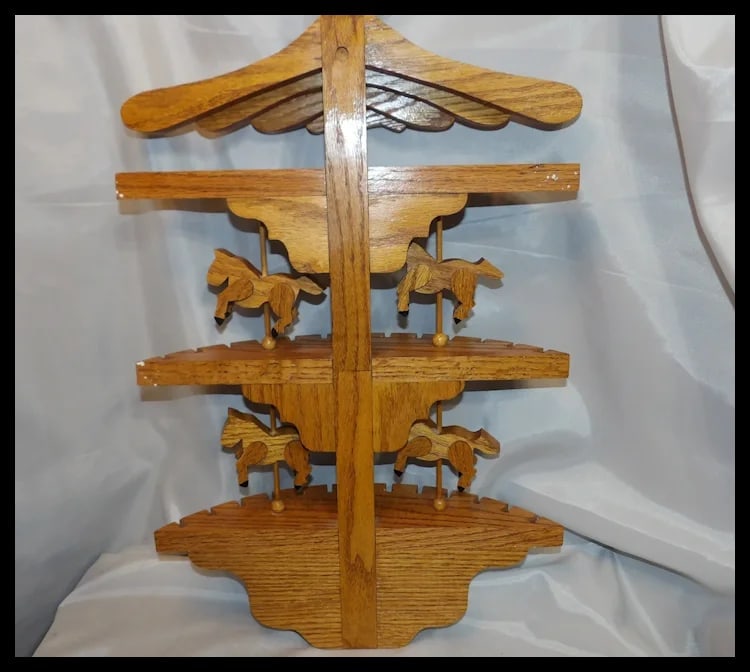 Oak Collector Spoon, Fork, Utensil Holder with Carousel Horses - 11