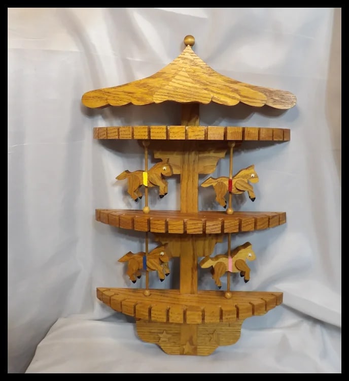 Oak Collector Spoon, Fork, Utensil Holder with Carousel Horses - 12
