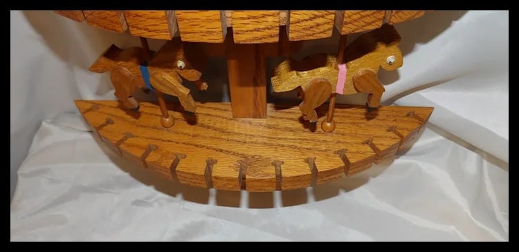 Oak Collector Spoon, Fork, Utensil Holder with Carousel Horses - 13