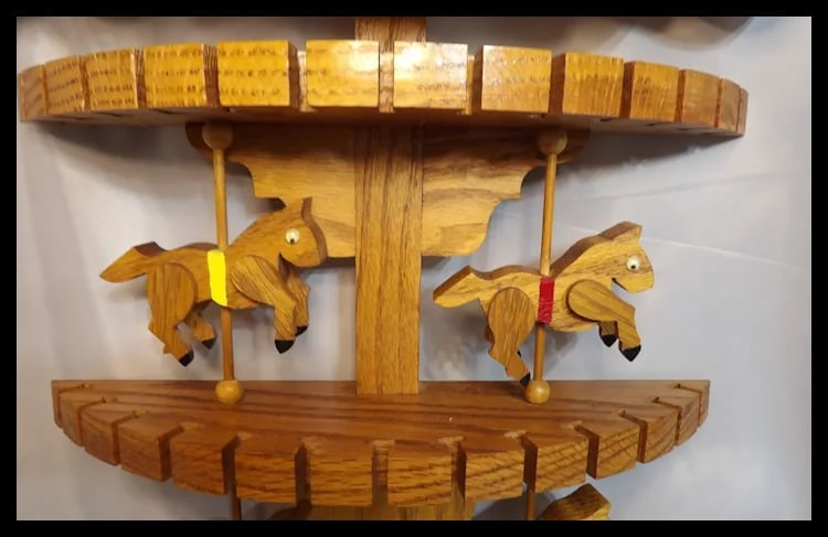Oak Collector Spoon, Fork, Utensil Holder with Carousel Horses - 5