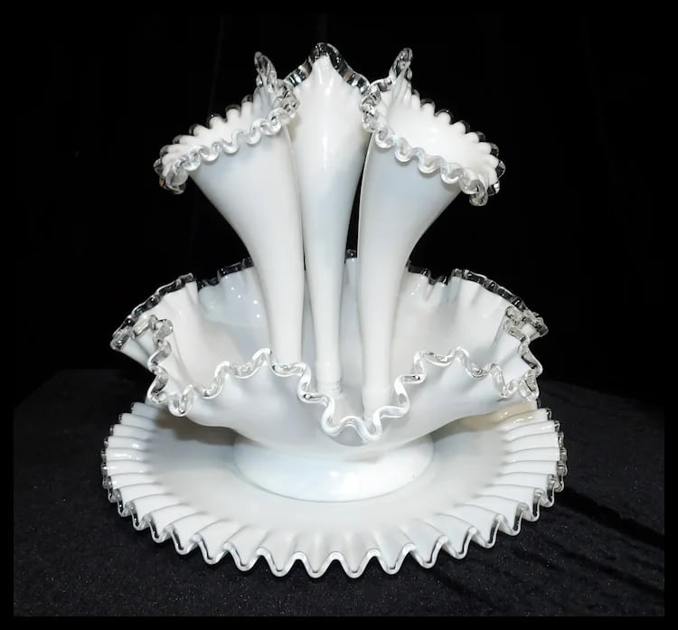 Fenton Silver Crest 3 Horn Epergne Bowl with “Underplate” - 2
