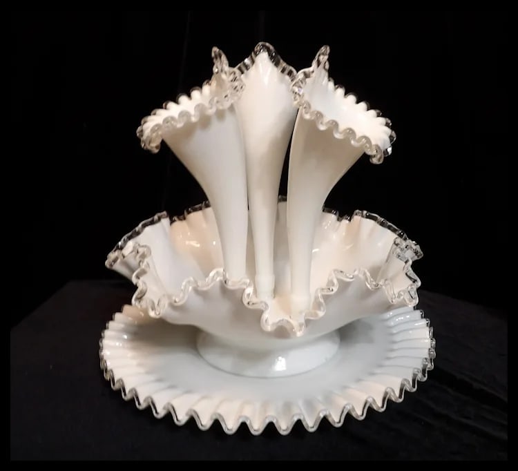 Fenton Silver Crest 3 Horn Epergne Bowl with “Underplate” - 3